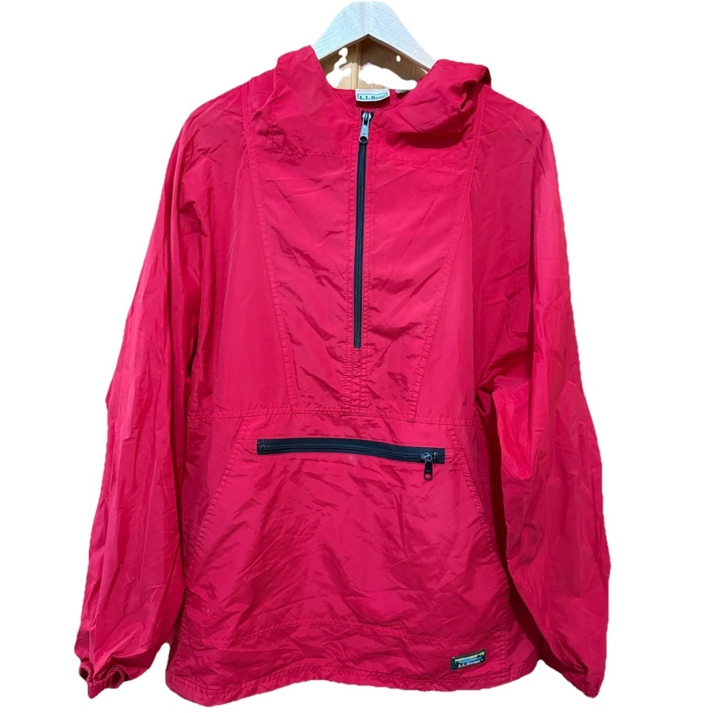 Vintage L.L. Bean Anorak Jacket Mens XL Red Windbreaker 1/2 Zip Packable Hiking